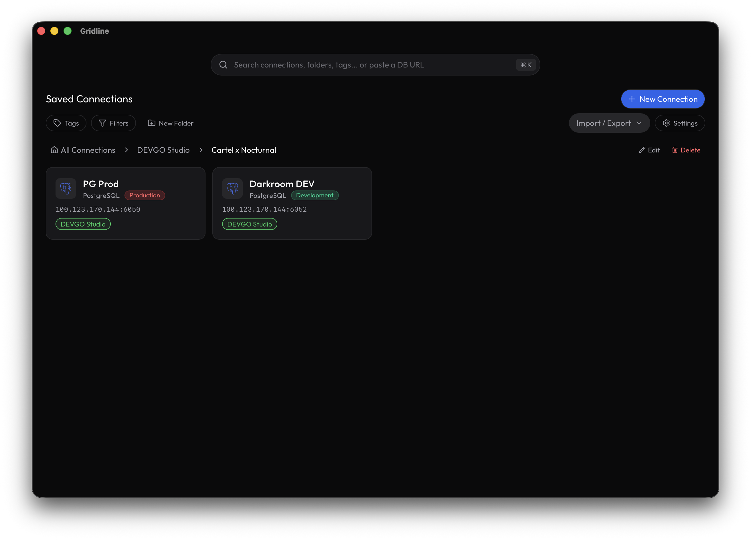 Saved connections home screen
