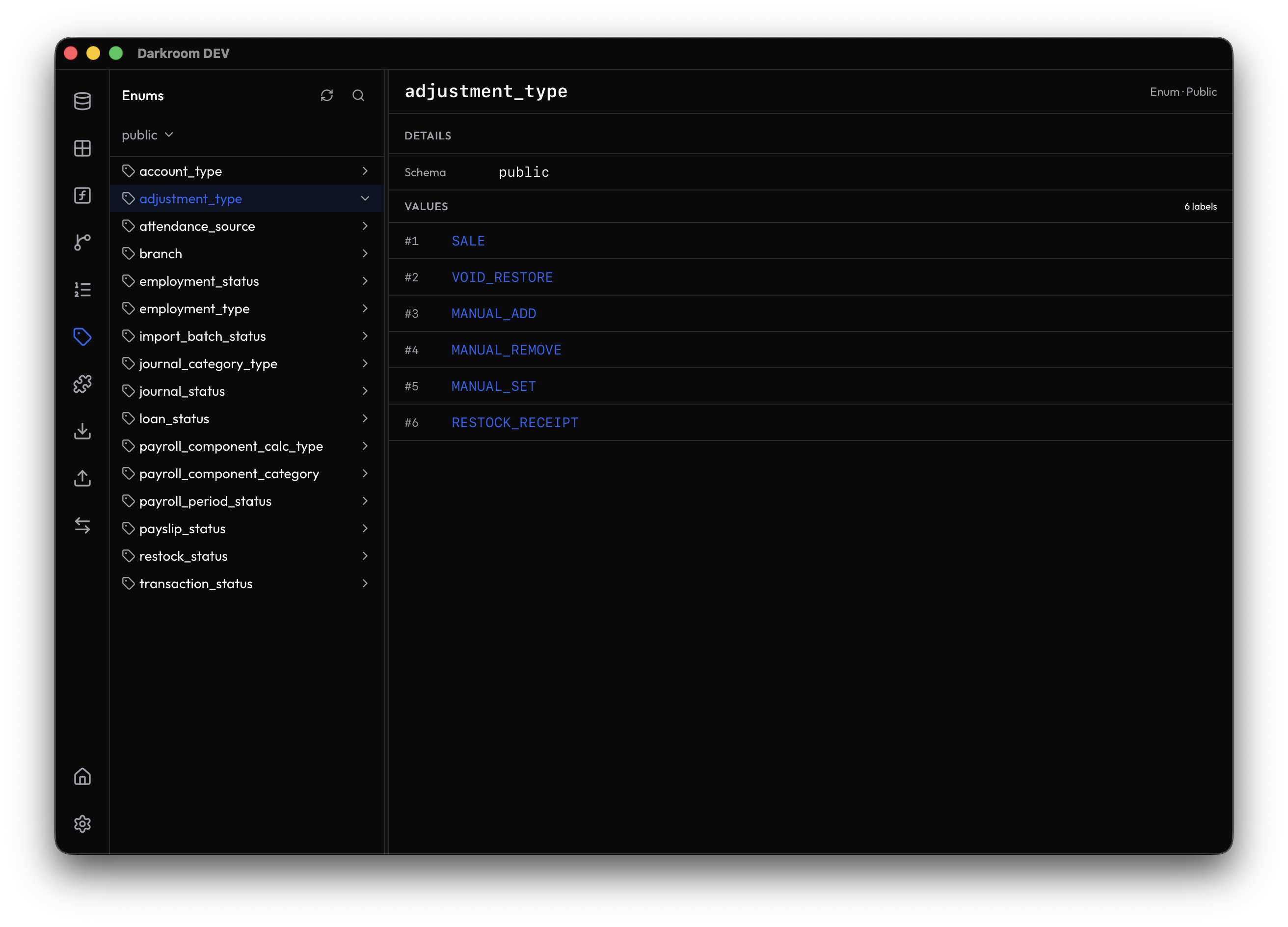 Enum detail view